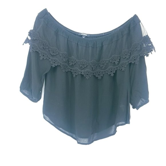 Ambiance Tops - 3/$15 Ambiance Black Floral Lace Off Shoulder Top